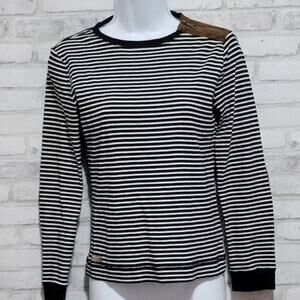 Lauren Ralph Lauren Striped Suede Trim Zipper Shoulder Womens Medium Long Sleeve